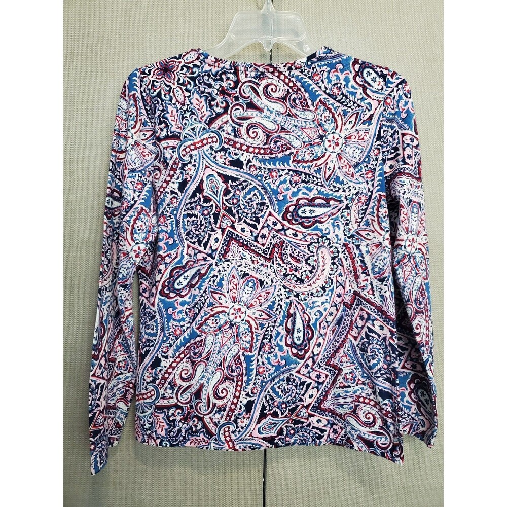 Talbots Cotton/Spandex Blue/Pink Paisley Crew Neck Long Sleeve T-Shirt Size MED - Picture 4 of 5